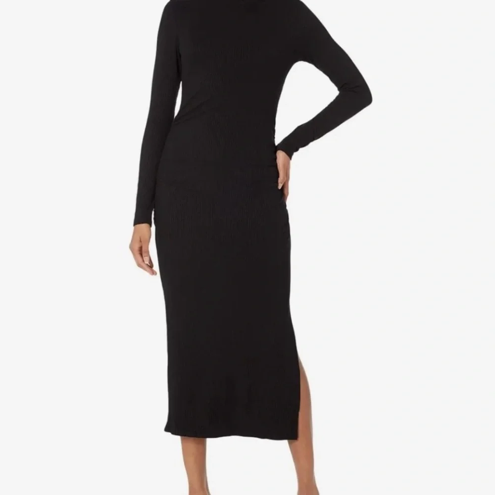 Amanda Maria Black Knit Long Sleeve High Collar Side Slit Midi Dress‎ Size M